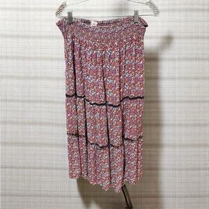 Bila Red and Black Smocked Bubble Midi Skirt